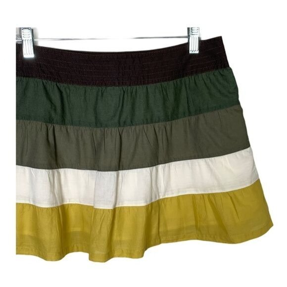 American Eagle Tiered Flare Mini Skirt Size 6 Small Green Stripe Boho - Picture 6 of 11